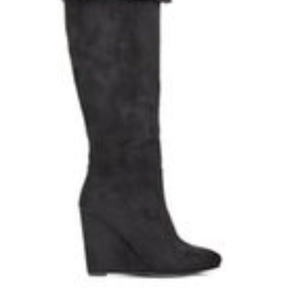 JustFab Shoes - JustFab - Gwendolynne Black Wedge Heel Boots with Faux Fur